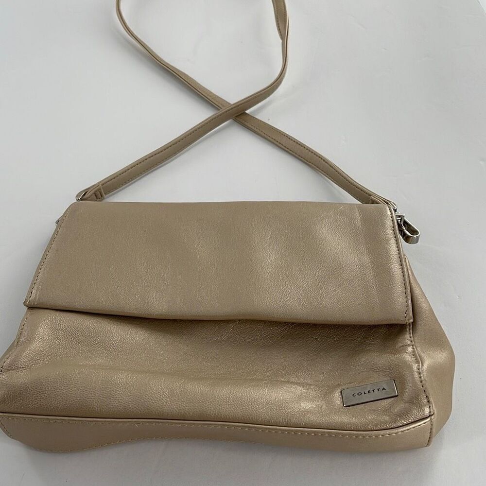 Vintage Colette cream shimmering leather crossbody bag.